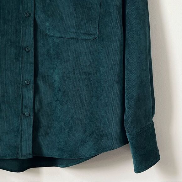 Zara Fine-Waled Emerald Green Corduroy Oversized Long Sleeve Button Blouse SZ M - Picture 6 of 14